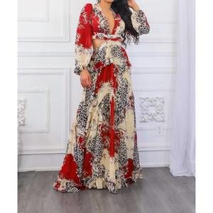 NEW SURELYMINE fantasy ruffles cut out laced back maxi dress in multi